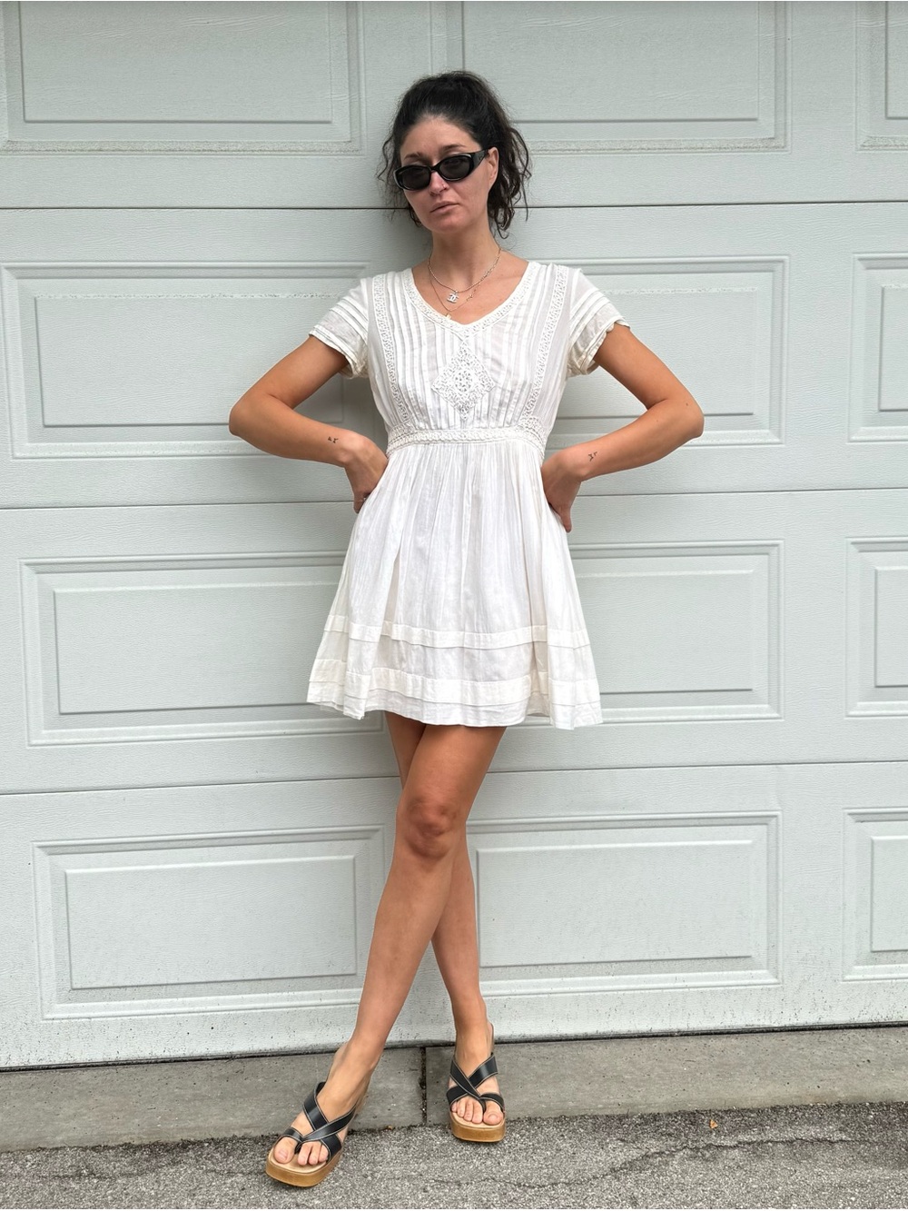 White Embroidered Short Sleeve Mini Dress - Cottage Core Baby Doll THISTLEPEARL